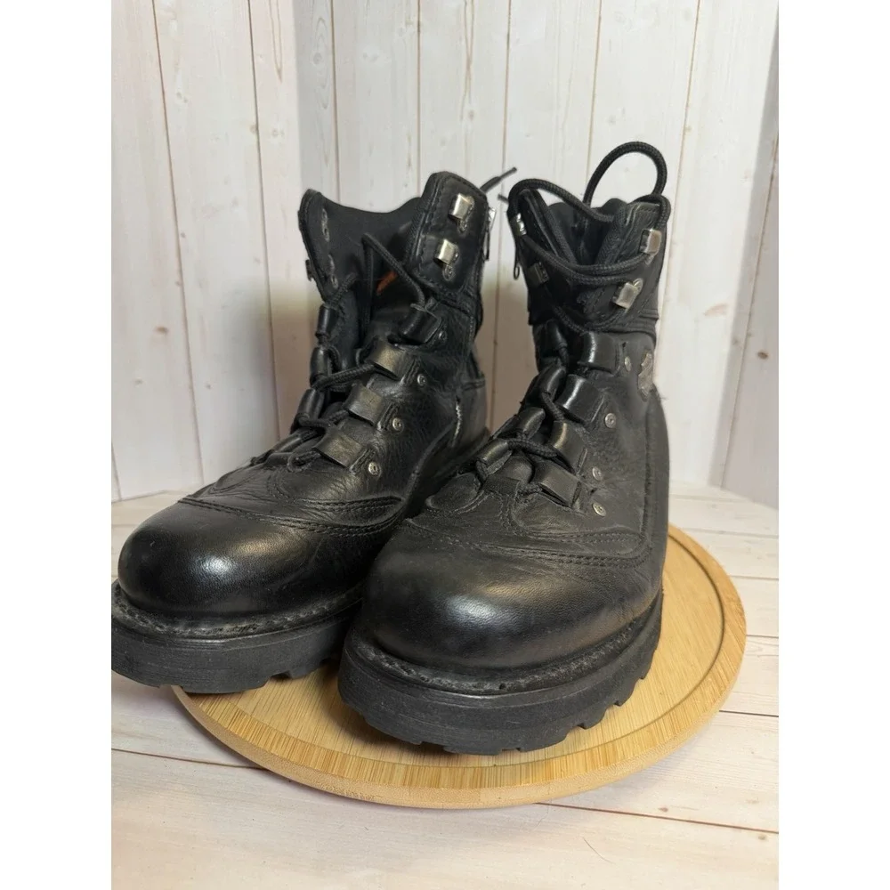 Harley Davidson Men Black Leather Motorcycle Boots Side Zip D95162 Size 10M